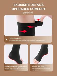 Cofoe 1 双小腿压力袜 15-21mmHg 膝盖抗疲劳压力袜露趾腿袜适合运动跑步、徒步旅行、怀孕男女 - 黑色 - 查看 7