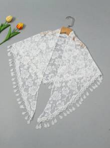 1 lenço feminino com acabamento em borla de renda, elegante xale triangular da moda, adequado para uso diário