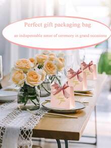 10 件-小礼品袋、迷你感谢袋、粉色牛皮纸蝴蝶结礼品袋、小糖果袋、生日和婚礼送礼会散装礼品袋、派对礼品袋、生日礼品袋、母亲节礼品袋、伴娘礼品袋、粉色花纹纸礼品袋，适合婚礼，非常适合派对、生日、婚礼、新娘送礼会回礼、婚礼宾客礼物、盒子、婚宴装饰（粉色） - 彩色 - 查看 2