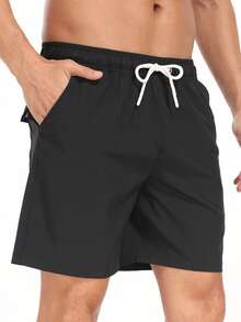 LEDUNTINO [Spring/Summer] Men's 2-In-1 Double Layer Shorts, Sports, Solid, Husband/Boyfriend Gift, Men's Summer Outdoor Shorts, Beach, Vacation, Multi-Pocket Shorts, Spring/Summer Bottoms - Black - View 4