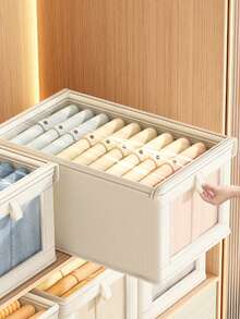 1pc Stackable Closet Storage Box With Front Window/Lid, Storage Basket/Box/Container/Shelf Suitable For Bedroom, Office Organization, Storing Clothes, Blankets