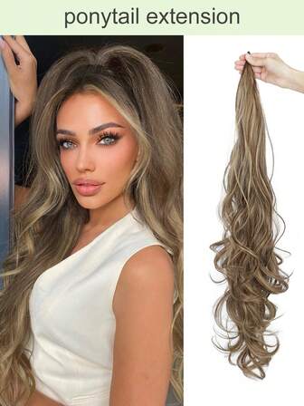 Ponytail Extension, Flexible Wrap Around Ponytail Extension Long Wavy Curly Ponytail Hair Extensions Natural Ponytail Synthetic Hairpiece For Women Daily Party Use(Dark Brown)(Light Brown)