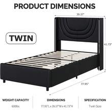 Bed Frame With LED Lights, Platform Bed Frame With Wingback Headboard, No Box Spring Needed, Twin/Full/Queen, Pink/Black/Beige - Black - View 2