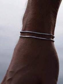 3pcs Minimalist Stainless Steel Bracelet Set For Men - Multicolor - View 6