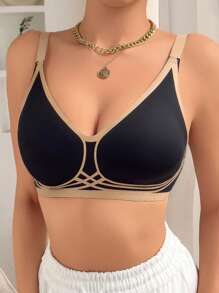 Sutiã com Blocos de Cor, Sutiã Suave com Suporte Sem Costura, Sutiã Leve para Mulheres, Sutiã Push-Up, Sutiã Modelador de Seios, Lingerie Feminina, Sutiã Sexy para Mulheres, Ótimo para Seios Grandes com Sustentação Frontal e Lateral, Anti-Flacidez e Ajustável