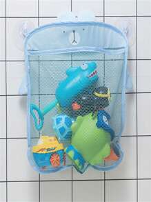 1pc/3pcs Colorful Mesh Bath Toy Storage Net Bag, Waterproof Cartoon Bathroom Hanging Suction Cup Organizer Basket, Toy Storage Pouch, Bathroom Organizer Bag