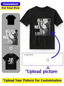 Customized Personalized Loose Round-Neck Dog Cat Pet Memorial Gift Plus Size Men's Casual T-Shirt - Add Your Own Images (Family Photo/Selfie/Pet Photo/Friend Photo/Lover Photo/Girlfriend Photo/Gifts/Logo For Couples/Customizable Tee For Husband Or Boyfriend Or Girlfriend) And Your Text To Design Your Personalized Printed T-Shirt Father's Day