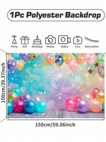 1pc 150*100cm Color Balloon Pattern Polyester Background Cloth, Color Balloon Theme Birthday Babe Shower Party Room Wall Background Decoration, Family Holiday Party Home Backdrop Decoration, Indoor Outdoor Fence Banner Decoration Hanging Cloth Fabric, Photography Props, Party Favor