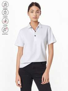 夏季短袖T恤女纯色简约户外运动休闲上衣冰丝POLO衫清凉感 - 白色 - 查看 2