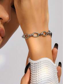 1 pieza Pulsera con eslabones metálicos, apto para uso diario de mujeres - Plateado - Ver 3