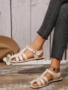 New Handmade Woven Retro Pig Pen Style Flat Sandals For Women, Fashionable And Versatile For Summer - Beige - View 4