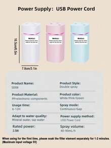 Humidificateur à double brumisation de 600 ml avec veilleuse changeant de couleur - brume fraîche ultrasonique silencieuse pour la chambre | 7 couleurs LED | Arrêt automatique | Diffuseur d'aromathérapie | Humidificateur d'air portable pour bureau, bureau, voyage