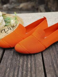 女士针织平底网眼运动鞋，圆头休闲便鞋，舒适的妈妈鞋，适合日常散步 - 桔色 - 查看 8