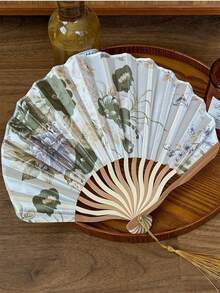 1 件中国风手持折扇，带流苏，水墨花卉图案，经典复古道具，夏季旅行便携式传统折扇，中国风舞蹈工艺扇，母亲节礼物和春夏派对夏季清凉、海滩、旅行的最佳选择