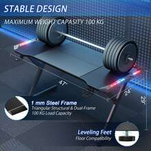 HLDIRECT Gaming Desk With LED Lights, Ergonomic Computer Gaming Table With Carbon Fibre Surface, Sturdy PC Workstation Desk For Gaming And Home Office With Headphone Hook, Cup Holder, Black - Black - View 4
