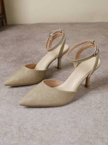 Elegant Pointed Toe High Heels, Versatile Slip-On Summer Sandals For Dress - Apricot - View 2