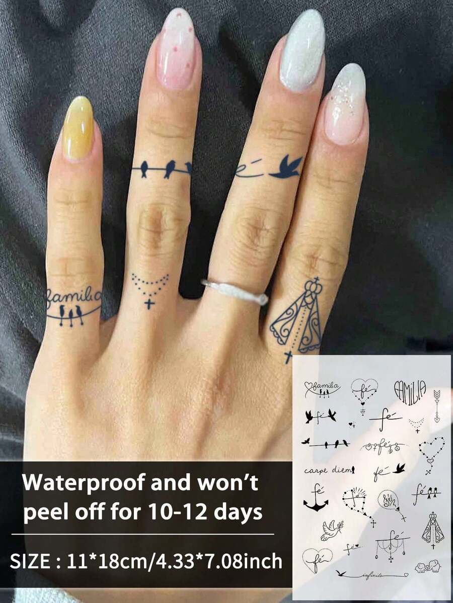 1 peça Autocolante de Tatuagem Temporária Minimalista com Padrão Pequeno, Semipermanente, à Prova de Água e Resistente ao Suor, Dura 1-2 Semanas, Efeito Realista de Sumo de Ervas, Resistente à Fricção, Não Refletivo, Autocolante de Tatuagem Falsa Preta, Unissexo, Adequado para Braços, Peito, Pernas, Abdómen, Cintura, Dedos, Pescoço e Outras Partes do Corpo, Arte Corporal Modernista - Preto - Ver 1