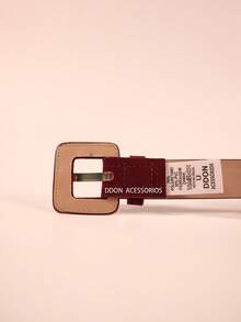 Women's Suede Belt 3cm Square Covered Buckle - Màu Đỏ Sâu - Xem 4