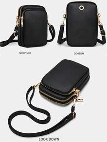 1pc Women's PU Leather Fashion Zipper Crossbody Phone Shoulder Bag, Multifunctional Handbag Wristlet Wallet