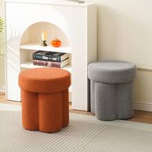 1pc Minimalist Round Soft Stool, Bedroom/Living Room Makeup Bench, Solid Color Soft Shoe Changing Bench - Multicolor - View 4