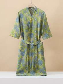 1 Stück langer, vintage Blumenmuster Bademantel, Gaze Bademantel, saugfähig und schnelltrocknend, Damen Bademantel, geeignet als Handtuchmantel, Frühlings/Sommer Nachtwäsche, doppellagige Gaze, Bad- und Heimbedarf Badezimmer Dekoration Schulanfang