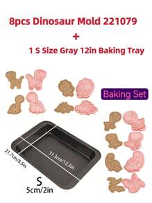 8pcs Dinosaur Themed Press Cookie Molds, 3d Cartoon Dinosaur Shaped Biscuit Baking Tools, Cookie Cutter For Pastry, Bread, Cake Decoration, 1 Box 8sets Cookie Molds