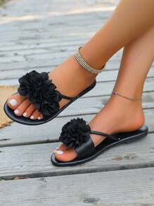 Nuevas sandalias de moda de verano con diseño floral bicolor, versátiles sandalias slip-on bicolor beige y rosa con aplicaciones