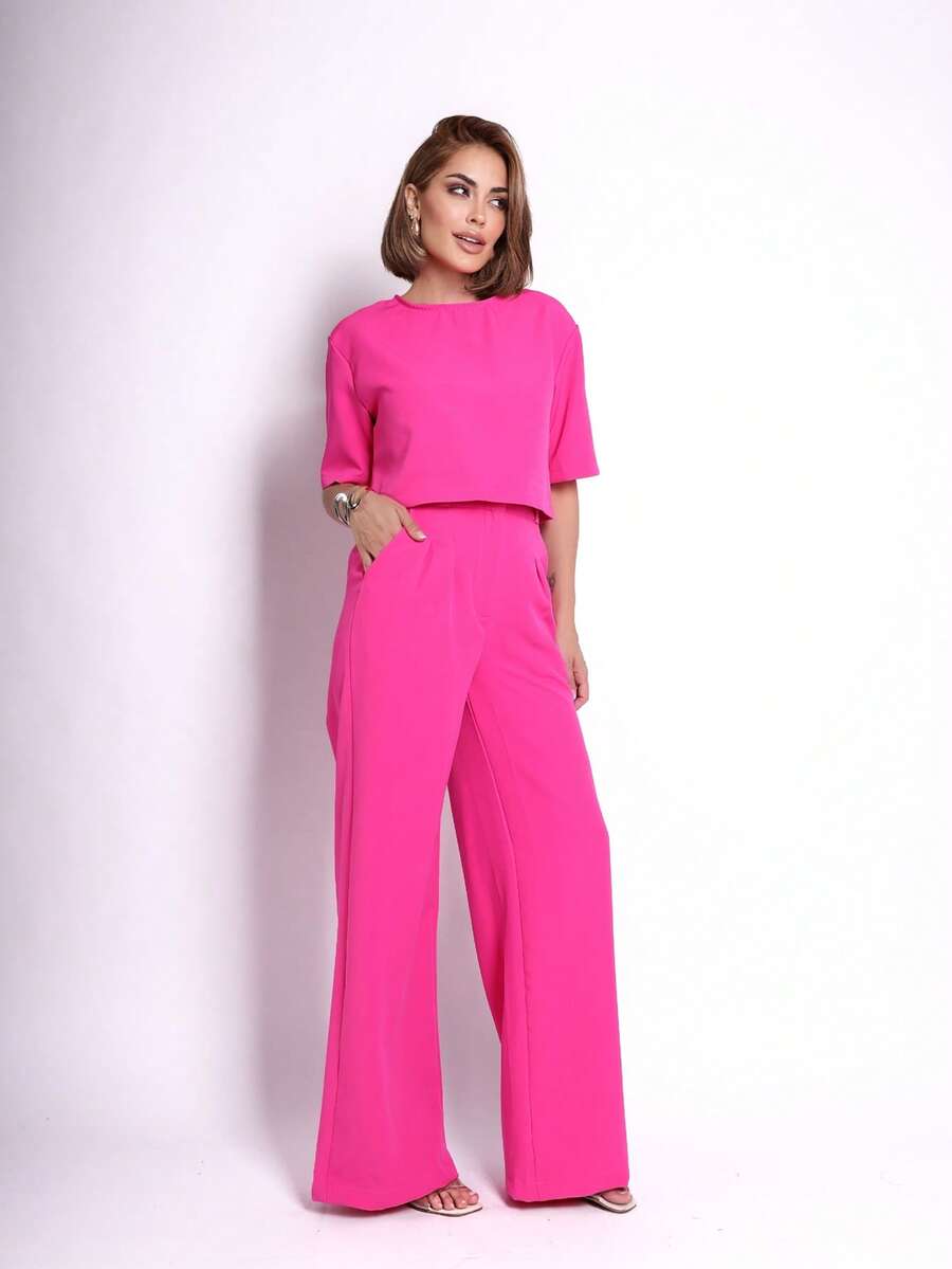 Women's Sets Blouse + Wide Leg Pants - 粉色 - 查看 1