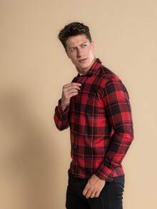 Men's Plaid Shirt, Long Sleeve, Party, São João - Đỏ - Xem 2