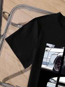 Bộ áo thun cổ tròn tay ngắn in hình xe hơi dành cho bé trai tuổi teen và quần short - màu đen - Xem 4