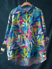 女式复古花卉印花休闲衬衫 - 彩色 - 查看 1