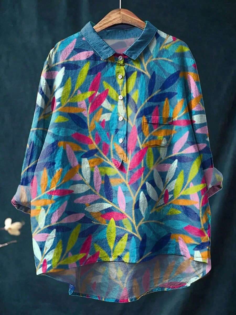 女式复古花卉印花休闲衬衫 - 彩色 - 查看 1