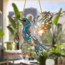 1 pieza Atrapasol de colibrí 2D vibrante con pendientes colgantes de cristal - Diseño vivo, brillante y multicolor para decoración del hogar, ventanas o fiestas, regalo perfecto para cualquier ocasión, decoración de fiesta | Diseño enérgico de colibrí | Polipropileno, decoración de atrapasol - Multicolor - Ver 6
