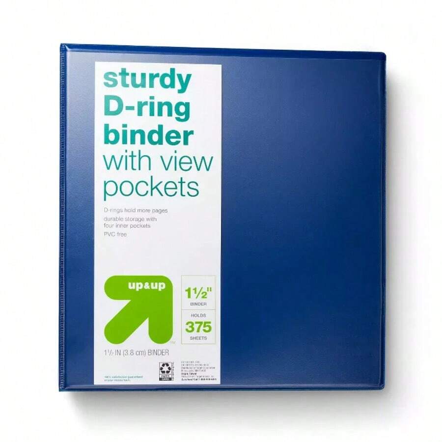 [Buy One Get One Free]Up&Up™ 1.5" 3 Ring Binder With Clear View - Deluxe Durable Design, D-Ring Style Holds 375 Sheets (More Than Round Rings), 2 Interior Pockets For Extra Storage, Snagless Lock For Smooth Page Turning, Compare To Avery® Durable™, Perfect For Organizing Documents & Creating Professional Portfolios, 4.7/5 Stars With 2430 Reviews - Blue - View 1