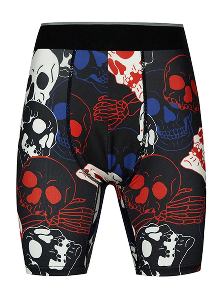 Men's Fashion Skull Print Boxer Briefs - Blue and White - View 1