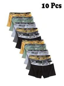 10pcs/Lot Men's Underwear Boxer Briefs, Solid Color Comfortable Casual Underwear