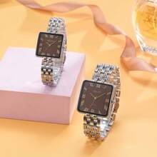 1 pièce Montre carrée dorée pour hommes et femmes, avec des chiffres romains sur le cadran, convient pour les activités professionnelles, l'utilisation quotidienne, comme cadeau pour les amoureux, la Fête des pères et la Fête des mères.
