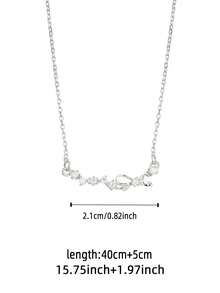 1pc Exquisite Fashionable S925 Sterling Silver Zirconia Crystal Bow Pendant Necklace, Charming Delicate Clavicle Chain Jewelry Gift For Mom, Wife, Daughter On Birthday, Christmas, Mother's Day, Anniversary - 1.8g - Silver - View 3
