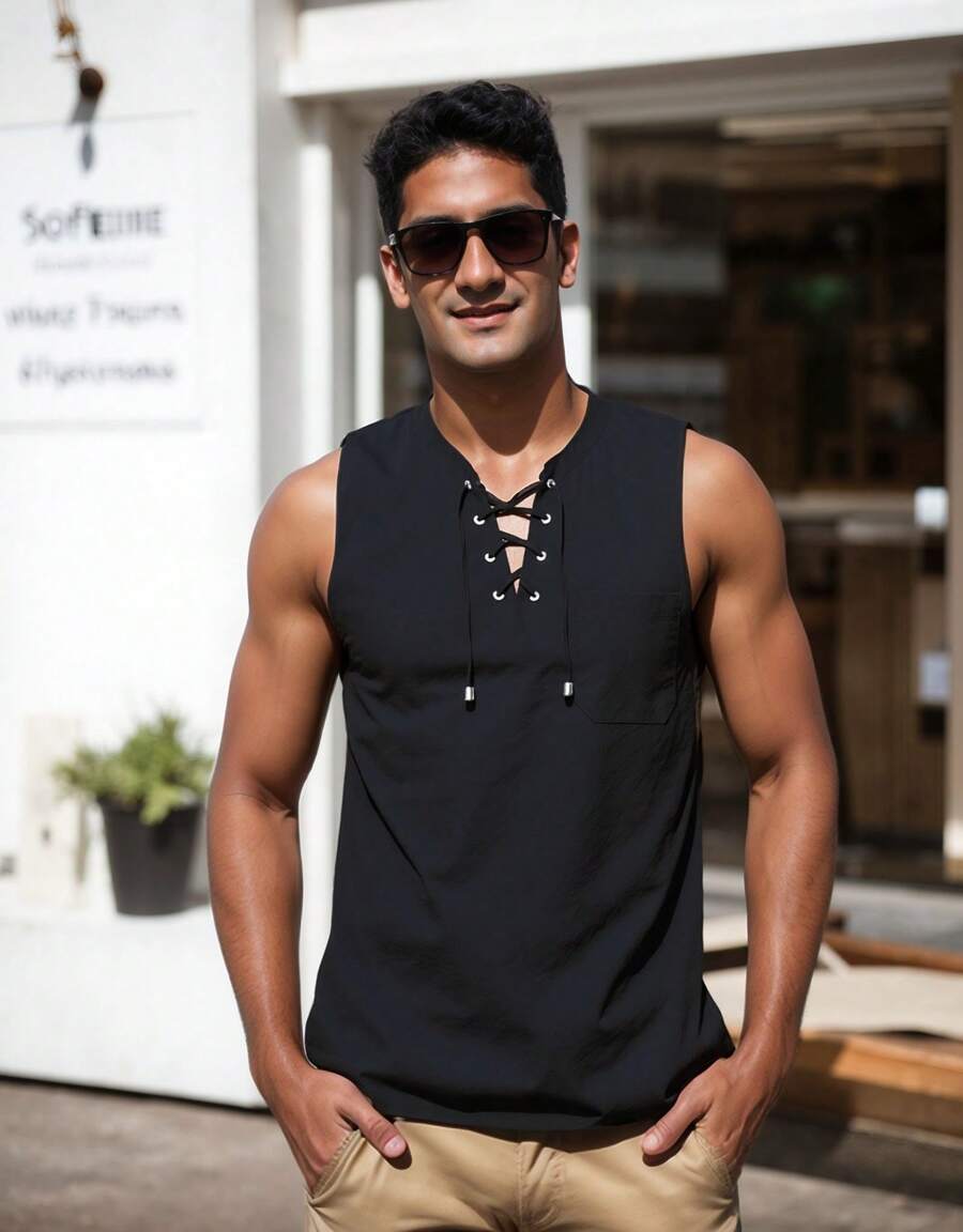 Men Tank Tops - Black - View 1