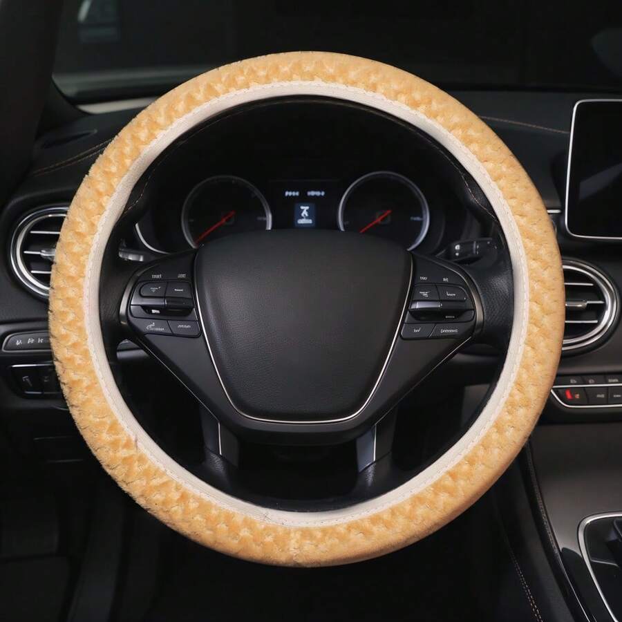 1PC Short Plush Car Steering Wheel Cover With A Little Plush Without Inner Ring Elastic Band - 38cm Universal - View 1