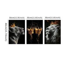 3-delige set Golden Crown & Lion Couple Lovers Canvas Prints, moderne abstracte wandkunst, prints - zonder lijst, dierenposters, eigentijdse woondecoratie voor woonkamer, slaapkamer, kantoor en meer, zonder lijst