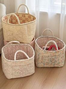 Cesta de lavandería de tela con estampado de flores pequeñas, grande, cuadrada, de asa blanda, con estilo rústico y elegante, para almacenar ropa sucia, artículo del hogar esencial para mujeres, adecuado para todo el año, organizador de armario y almacenamiento para dormitorio.