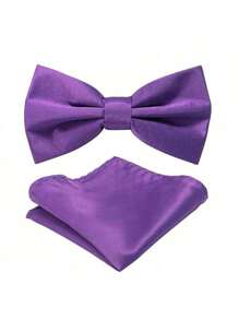 1 Set Men's Bow Tie & Pocket Square Set, Business Formal Bow Tie And Handkerchief Set, Suitable For Weddings, Cocktail Parties, Gatherings, Banquets