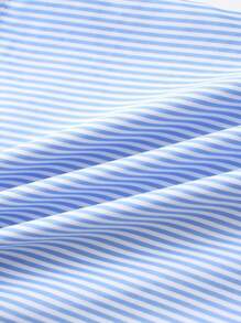 CMC Collared Blue Striped Contrast Embroidery Casual Slim Fit Sleeveless Cardigan Shirt For Women, New Arrival Summer