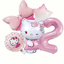 5 pezzi Palloncini in alluminio con motivi cartoni animati di Hello Kitty di Sanrio, decorazione per feste di compleanno, scena di compleanno con gatto carino KT