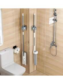 4pcs,Mop Storage Rack, Bathroom Free Punch Mop Clamp Hook Holder, Hanging Mop Storage Rack With Latch, Seamless Wall Hanging Mop Clamp, Plastic Broom Storage Holder, Bedroom, Garden, Bathroom, Home, Dormitory Home Space Saving Storage