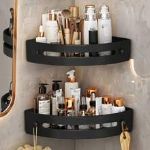 1/2 pz Mensola angolare per doccia da bagno autoadesiva montata a parete, portaoggetti angolare da bagno, autoadesiva, senza forature, appendibile, confezione da due pezzi, leggera, facile da installare, ideale per riporre articoli da bagno e da cucina, adatta anche per hotel