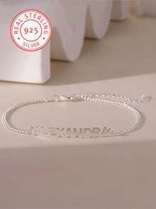 One Piece 925 Silver Custom Cuban Bracelet, Personalized Name Cuban Bracelet, Mother's Day And Valentine's Day Holiday Gift - Silver - View 3