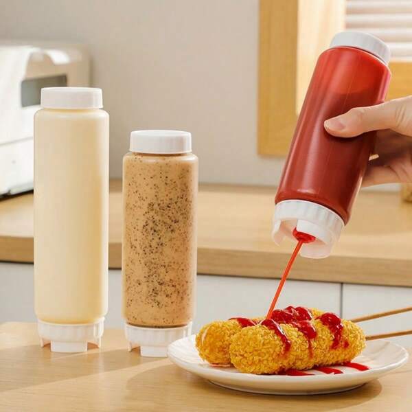 1 Peça Frasco Invertido de Espremedor - Recarregável, Dispensador de Bico Grande, Adequado para Molhos, Ketchup, Creme de Leite Azedo e Xarope - Vedação Automática, Recipiente de Temperos Livre de PVC, Adequado para Uso em Cozinhas e Restaurantes