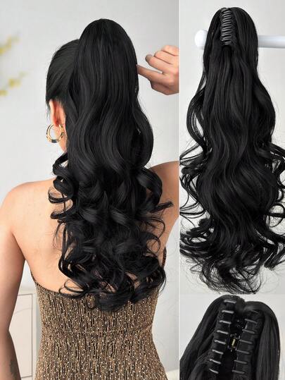 Claw Ponytail Extension Hair Accessories Dark Black Color 22 Inch Long Natural Wave Heat Resistant Fiber Synthetic Ponytail Hairpiece for Women Daily Used